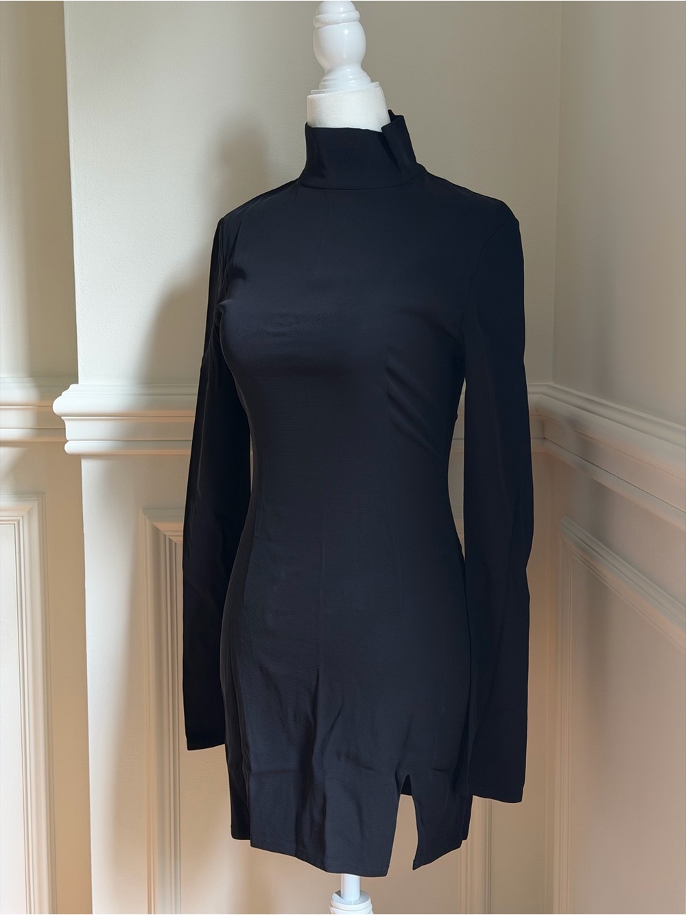 Aya Muse x Dani Michelle Black Long-Sleeve Mock Neck Mini Dress